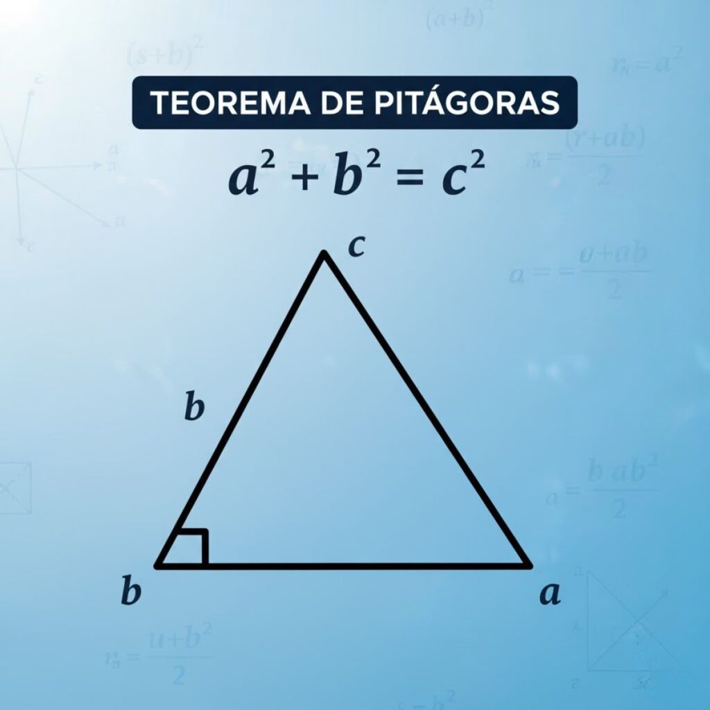 Diagrama de um triângulo retângulo mostrando os catetos 'a' e 'b' formando o ângulo reto, e a hipotenusa 'c' como o lado oposto, maior.