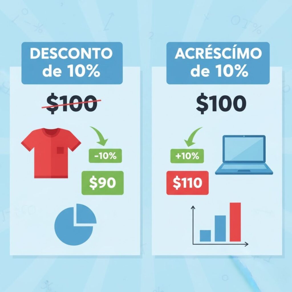 Gráfico visual mostrando a lógica de um desconto de 10 em outro, aumentando o preço.